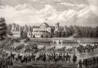 1825年，1826年加冕典礼上，沙皇尼古拉一世从彼得罗夫斯基宫进入圣母安息大教堂 作者 不明