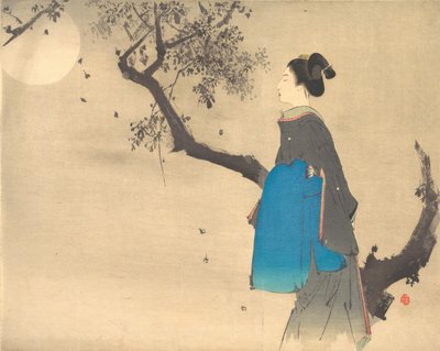 一个在月光下漫步的女人的轮廓图，约1908年。 作者 不明