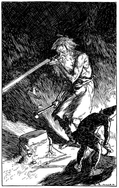 帕克（Puck）帮助众神的史密斯Wayland锻造剑，1909年 作者 不明