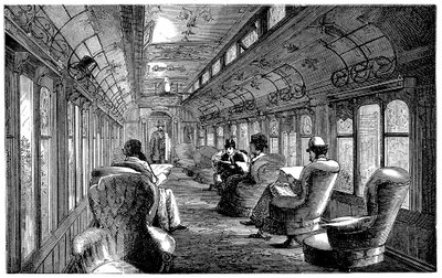 英格兰米德兰铁路上的铂尔曼客厅车，1876年 作者 不明