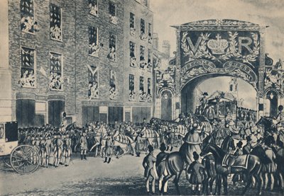 1837年11月9日，维多利亚女王在通往市政厅的路上进入城市。 作者 不明