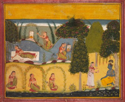 拉达（Radha）正在等待与克里希纳（Krishna）和解，来自贾亚德耶娃（Gayadeva）的吉塔（Gita Govinda），c。 1680。 作者 不明