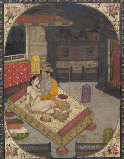 拉达和克里希纳在晚上的床上，ca。 1830年。 作者 不明