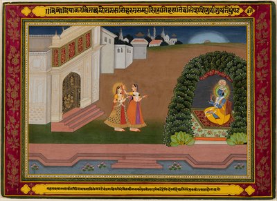 Radhas Confidante带她到克里希纳，约c。 1790-1800。 作者 不明