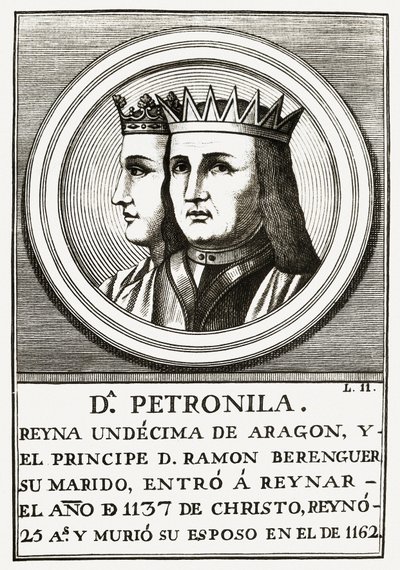 Raimond Berenger IV of Barcelona and Petronilla Queen of Aragon, engraving. 作者 不明