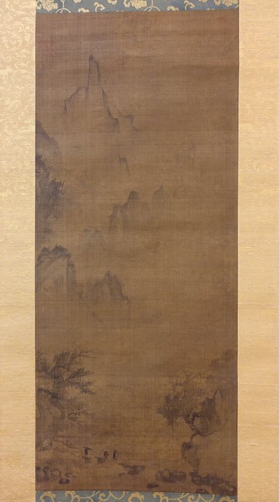 有旅行者的雨中风景，15世纪。 作者 不明