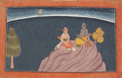 帕瓦拉萨纳山（Mount Pavarasana）上的拉玛（Rama）和拉克斯玛娜（Lakshmana）：香格里拉玛雅娜（Shangri Ramayana）系列作品集...，c1690-1710年。 作者 不明