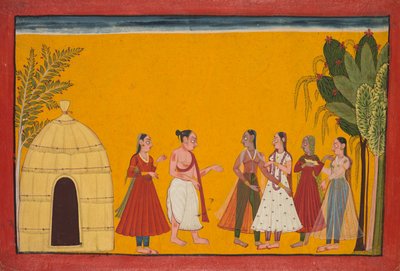 罗摩（Rama）和西塔（Sita）被带到牧师确定婚礼日期，罗摩衍那（Rayamaya）页，c1700-17 作者 不明