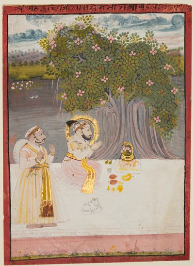 拉娜·桑格拉姆·辛格（Rana Sangram Singh）敬拜榕树下的林加（c） 1712-15。 作者 不明