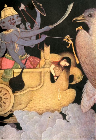 Ravana与Jatayu的战斗》，1920年。 作者 不明