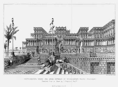 重建塞纳切里布斯宫Kouyunjik的东北立面，亚述，1853年 作者 不明