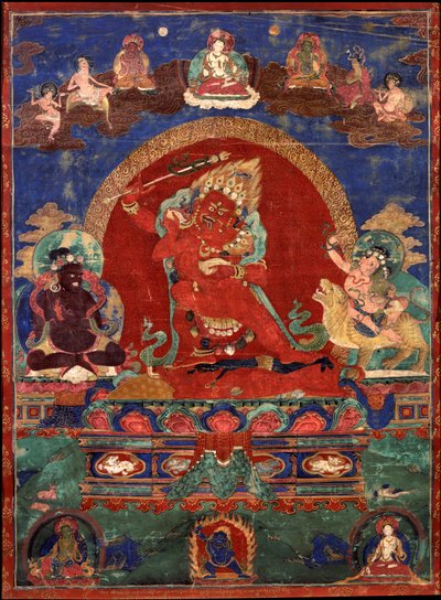红色 Yamari，两侧是 Virupa 和 Dombi Heruka 作者 不明