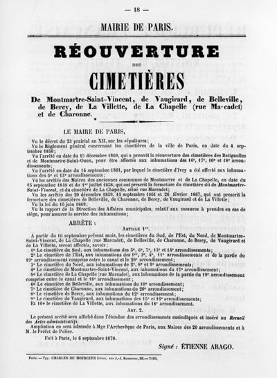 Reouverture des Cimetieres，摘自1871年5月巴黎公社的法国政治海报 作者 不明