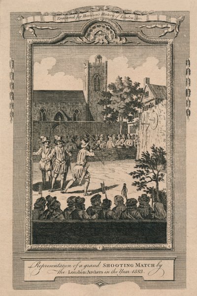 代表伦敦弓箭手在1583年和1775年进行的大型射击比赛。 作者 不明