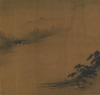 雾中的河流景观，14世纪。 作者 不明
