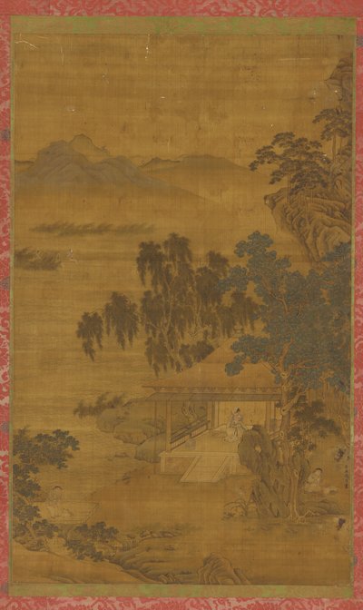 河流景观：大树下亭子里的一个人，16-17世纪。 作者 不明