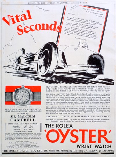 劳力士（rolex）Oyster手表广告，1931年 作者 不明