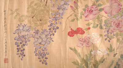 玫瑰和紫藤，可能是18-19世纪。 作者 不明