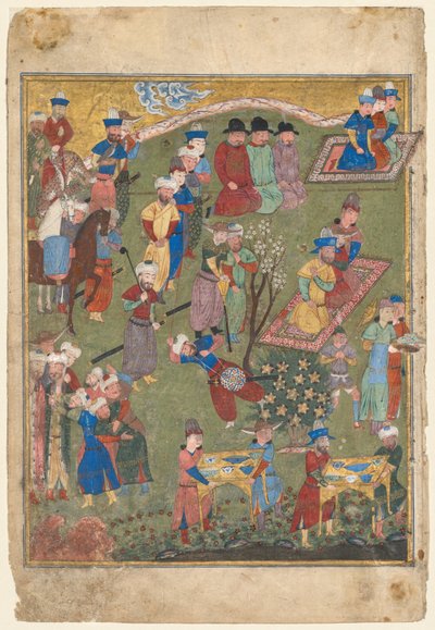 1444年，在Shahnama ...的双页正装作品中的皇家花园中的皇家盛宴。 作者 不明