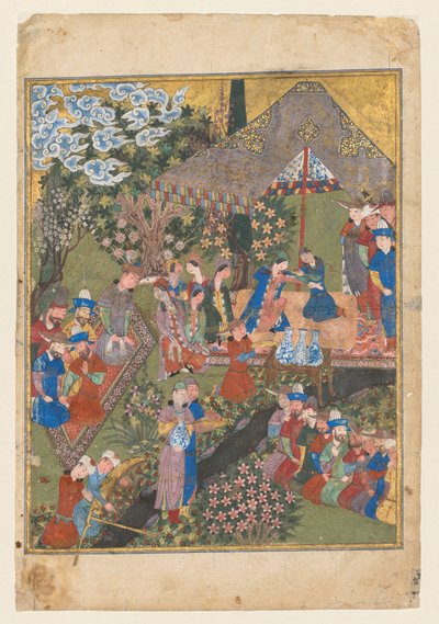 花园中的皇家盛宴，正面双页作品集的右对角...，c。 1440。 作者 不明
