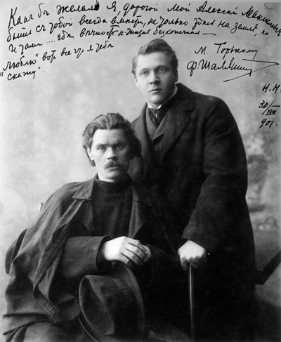 俄罗斯作家马克西姆·高尔基（Maxim Gorky）和歌手Feodor Chaliapin，1901年 作者 不明