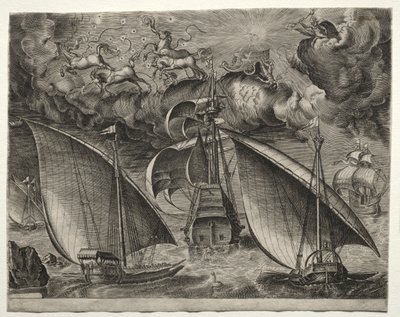 帆船：两艘厨房在辉腾公司的武装三船长船后面航行，1561-65年。 作者 不明