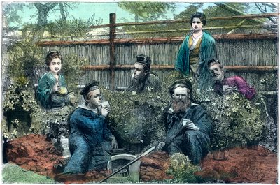1888年，HMS挑战者号的水手在日本横滨附近的茶馆里喝茶 作者 不明