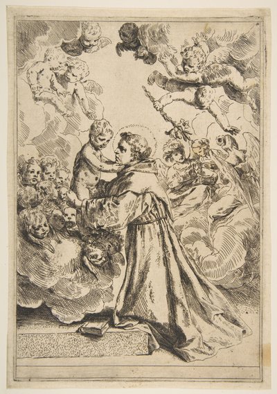 帕多瓦（Padua）的圣安东尼（Saint Anthony）崇拜基督荣耀的儿女，复制于坎塔里尼之后。 1640年或之后。 作者 不明