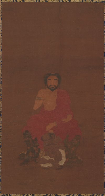 释迦牟尼坐于三妖之上，可能是元朝至明朝初年，公元14-15年 作者 不明