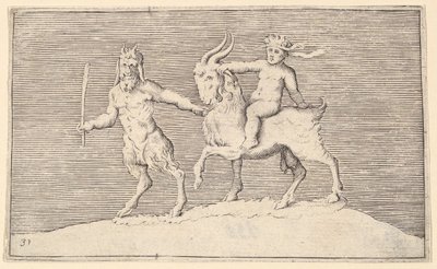 萨特尔（Satyr）领先的山羊，婴儿在上面骑行。 1599-1622。 作者 不明