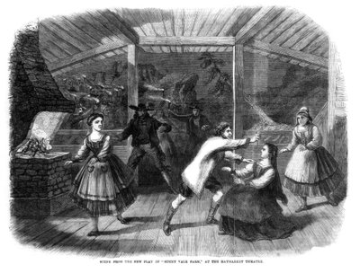 1864年在伦敦干草市场剧院进行的戏剧《阳光谷农场》中的场景 作者 不明