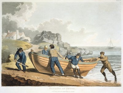 海员将熟料建造的小艇拖到岸上，1821年 作者 不明
