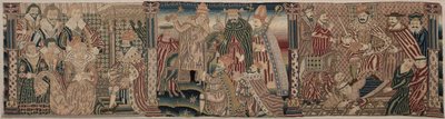 刺绣F带部分：Ahasuerus和Esther，罗马皇帝奇丁，1625-1649年。 作者 不明