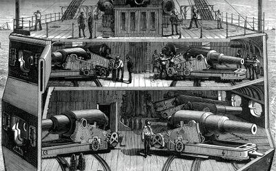 铁制护卫舰亚历山德拉号上的电池剖面图，c1880 作者 不明