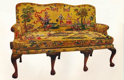 长椅上覆盖有中国风刺绣，c1710 作者 不明