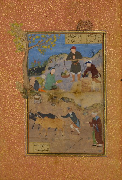 谢赫-马赫内和村民》，对开页49r，出自《鸟语》的Mantiq al-tair，1487。 作者 不明