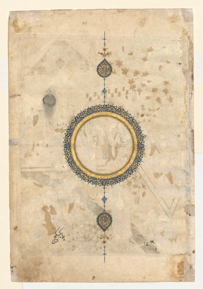 从Shahnama的双页正版作品中右对开的Shamsa recto ...，c。 1444。 作者 不明