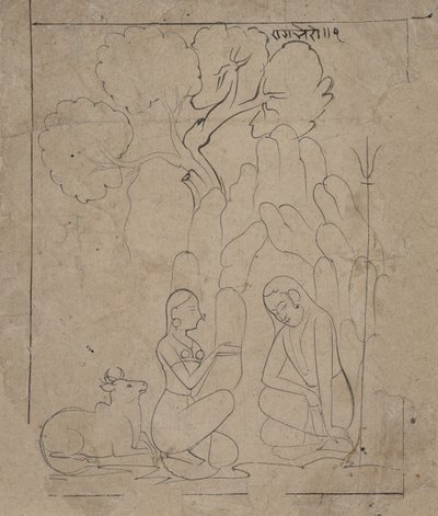 湿婆和帕尔瓦蒂在山间石窟，约1800年。 作者 不明