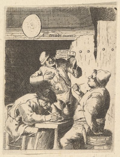 站在两个吸烟者之间的歌手，1610-85。 作者 不明