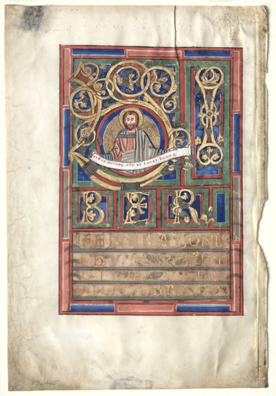 从福音书中摘录的带有初始L [iber generationis]的单片叶子：St. Matthew verso，c1190 作者 不明