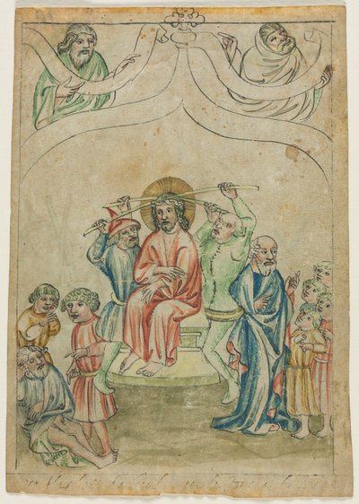 圣经》（Biblia Pauperum）的单片叶子：背负十字架的基督c。 1410。 作者 不明