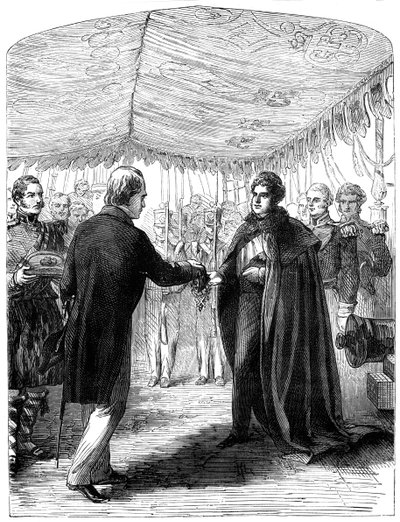 沃尔特·斯科特爵士（Sir Walter Scott）向圣乔治四世（King George IV）展示圣安德鲁十字架（1828） 作者 不明