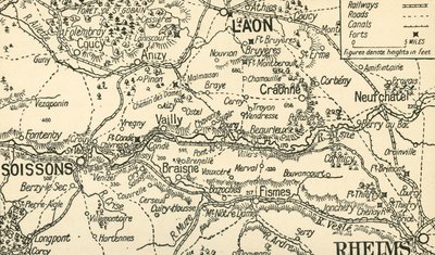 索森（Soissons）上方埃纳河谷的素描地图，1914年，c1920年。 作者 不明