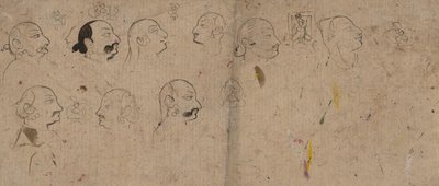 面部研究素描页，可能是马哈拉奥-基肖尔-辛格，约1830年。 作者 不明