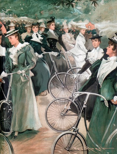在伦敦海德公园骑自行车的社会女性，1896年 作者 不明