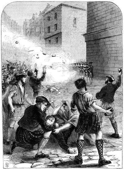 19世纪1706年，格拉斯哥暴动期间，士兵向暴乱者开火 作者 不明
