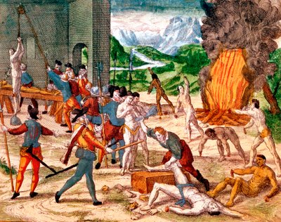 西班牙征服者折磨美洲印第安人，1539年至1542年 作者 不明