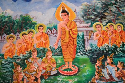 Spreading the Dharma. Life of Buddha. Ceiling Artwork Depicting the Life of Buddha. Wat Inpeng. Vientiane. Laos, 20151029, Vientiane, Laos 作者 不明