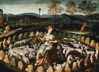 St Genevieve gardant ses羊肉St Genevieve观看她的羊群，十六世纪 作者 不明