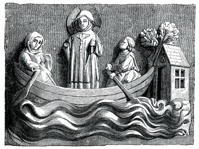 圣朱利安（St Julian）和他的妻子圣巴西利萨（St Basilissa）在船上传达基督，摄于13世纪（13世纪） 作者 不明
